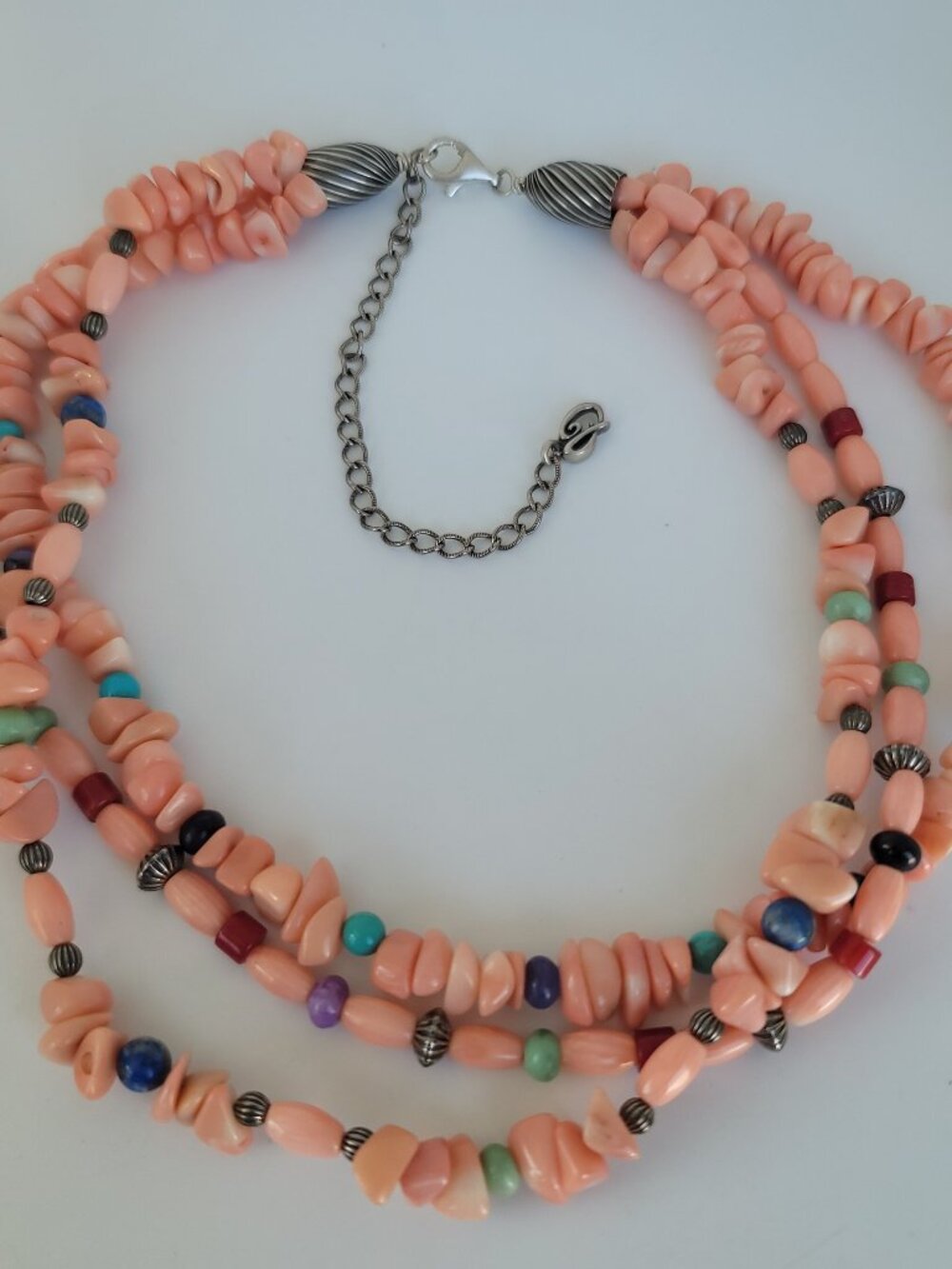 Sterling & Coral Beaded Multi-Strand Necklace